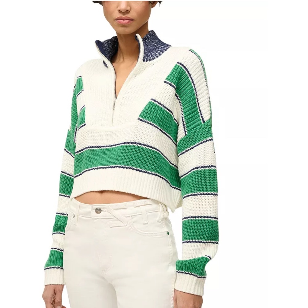 STAUD Green, Blue, White Striped Hampton Sweater